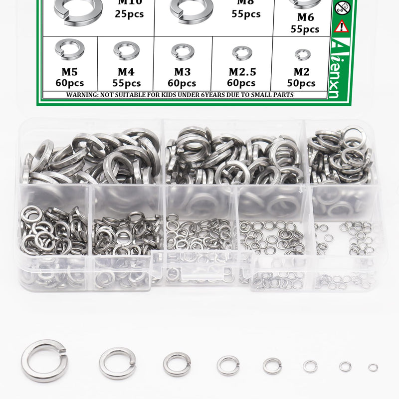 [Australia - AusPower] - 420PCS Metric Sizes 304 Stainless Steel Spring Lock Washers Assortment Kit- M2, M2.5, M3, M4, M5, M6, M8, M10, Prevent Loose Fasteners 420PCS 