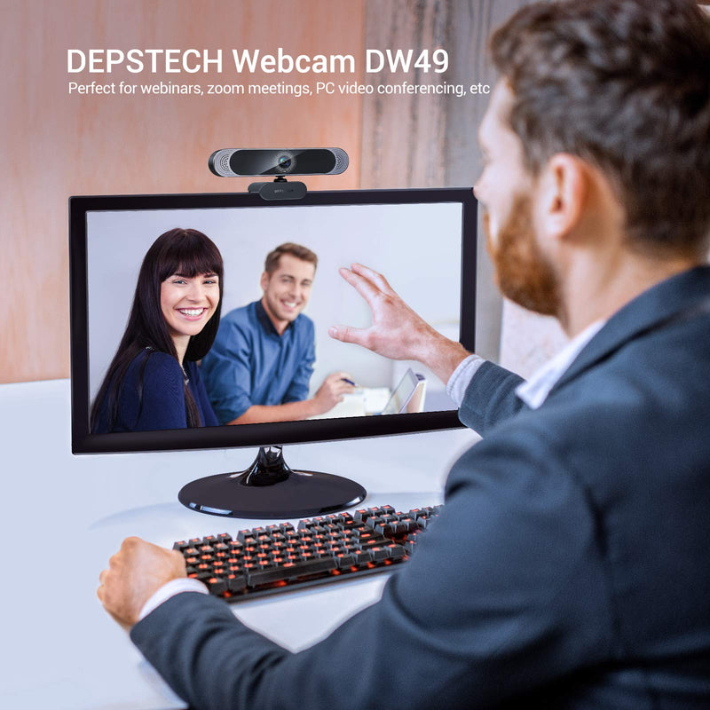 [Australia - AusPower] - DEPSTECH 4K Webcam, DW49 HD 8MP Equipped with Sony Sensor Autofocus Webcam with Microphone, Privacy Cover, Plug Play USB Computer Web Camera for Pro Streaming/Online Teaching/Video Calling/Zoom/Skype Black 
