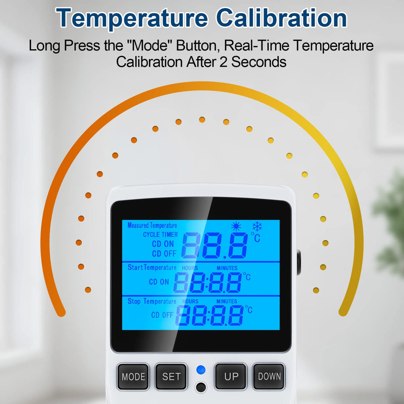 [Australia - AusPower] - Digital Temperature Controller Thermostat Timer - Reptile Thermostat Controller Day Night Timer 110V Temperature Controlled Outlet Plug Heating Cooling Control with Sensor ?TC816? TC816 
