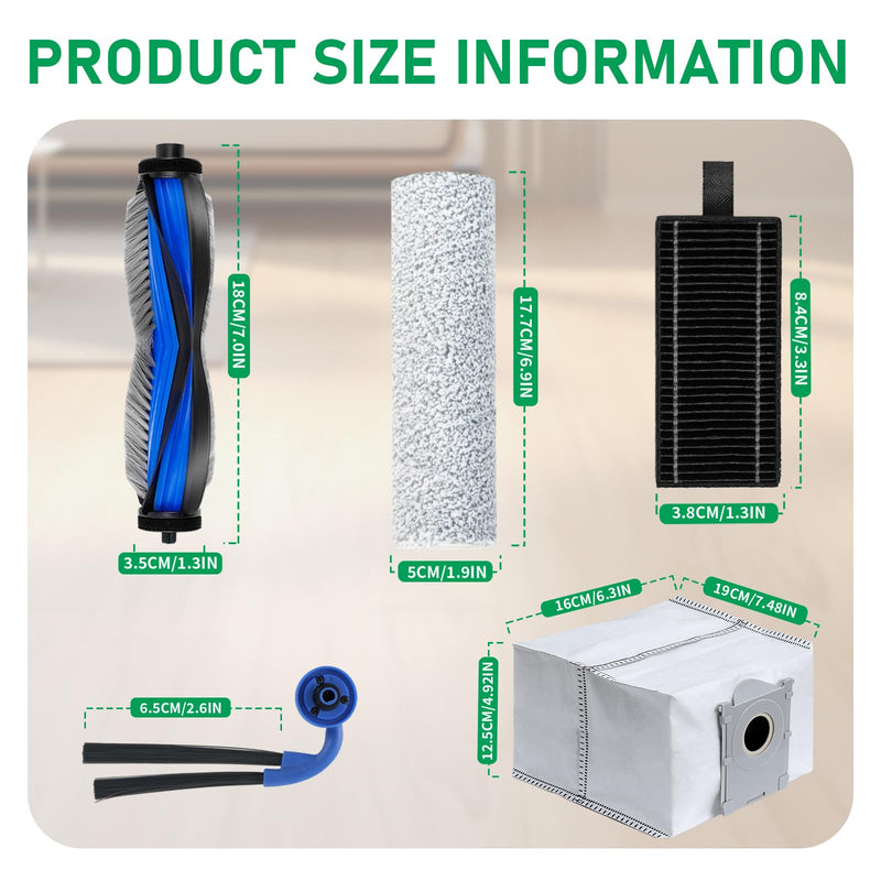 [Australia - AusPower] - Replacement Parts Compatible with Ecovacs Deebot X9 Pro Omni/X9 Pro Robot Vacuum Cleaner,Parts Include 1 Main Brush,2 Roller Mop Pads,6 Hepa Filters,8 Side Brush, 8 Dust Bags 