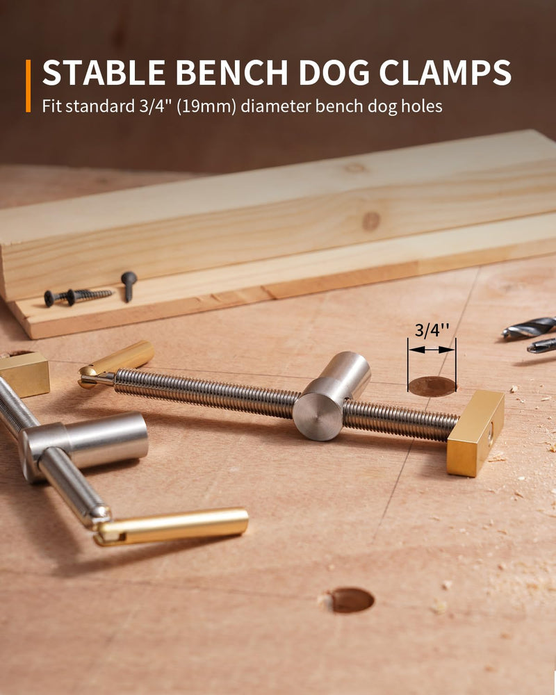DAYDOOR Bench Dog Clamp, 3/4'' Dog Hole Clamp for Woodworking, Upgraded Adjustable Workbench Stop with Brass Handle (19mm, 2 Pack)