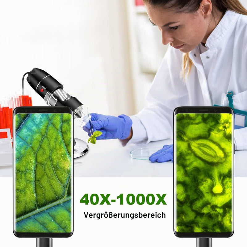 USB Microscope Camera, 40x to 1000x, Digital Microscope with Metal Stand and Carry Case, Compatible with Android Windows 7, 8, 10, 11, Linux, Mac, Portable Microscope Camera black