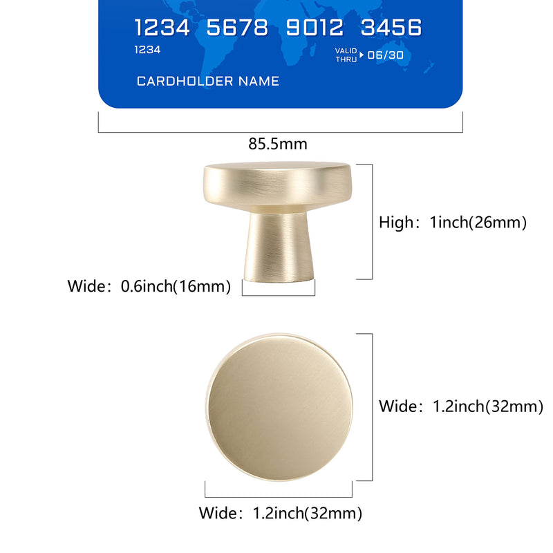 COTYKILEY 10 Pack Brushed Brass Kitchen Cabinet Knobs Gold Drawer Pulls Solid Round Drawer Knobs Dresser Knobs Gold Cabinet Hardware