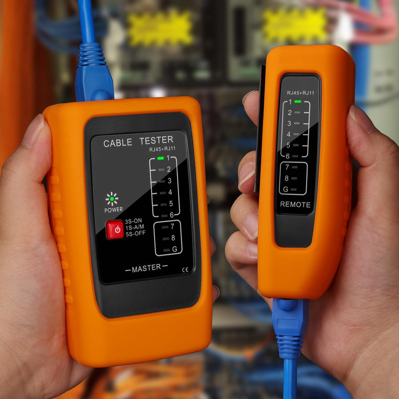 [Australia - AusPower] - Ethernet & Telephone Cable Tester, for RJ45/RJ11/RJ12 Network & Phone Lines, Compatible with Cat5/Cat5e/Cat6 Cables, with Clear LED Indicators & Silicone Case (Battery Not Included) 