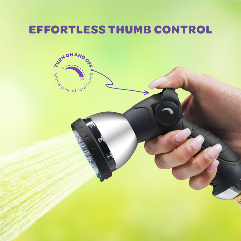 [Australia - AusPower] - Hose Nozzle [Black] Heavy Duty Hose Sprayer With 10 Adjustable Watering Patterns. Thumb Control Design, Comfortable Ergonomic Grip, Garden Hose Nozzle for Watering Plants & Lawns/Fun showers/Cleaning 1 Black 
