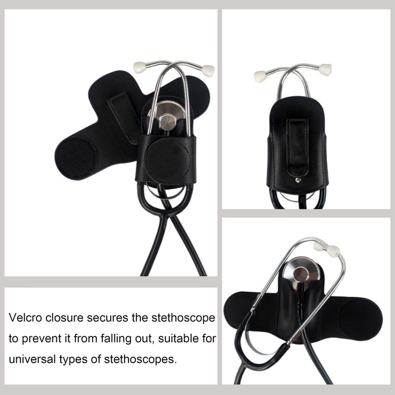 [Australia - AusPower] - Leather Stethoscope Holder Clip Stethoscope Hip Holder with Clip On Waist Belt/Pocket/Bag to Protect from Loss Fit for Physicians/Nurses/EMT/Medical Nursing Students (Black/Brown Randomly 1pcs) 
