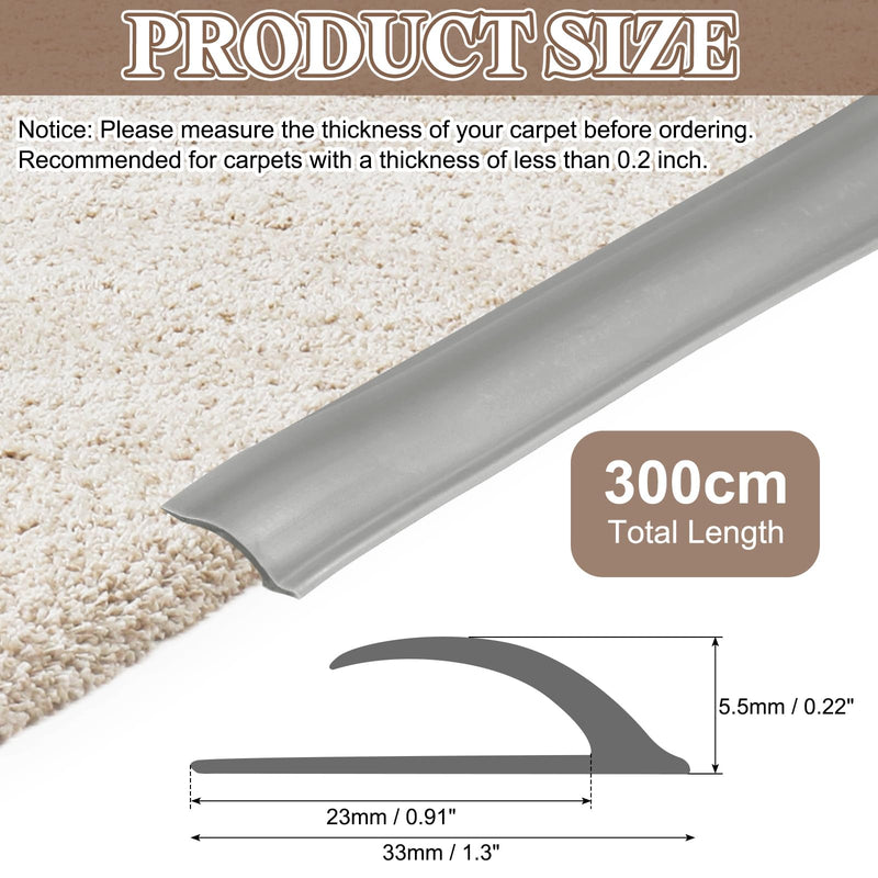 uxcell 9.84Ft x 1.3" x 0.22" Carpet to Tile Transition Strip, Self-Adhesive Carpet Edge Strip, TPE Gap Cover, Laminate Edge Trim for Uneven Surfaces, Gray