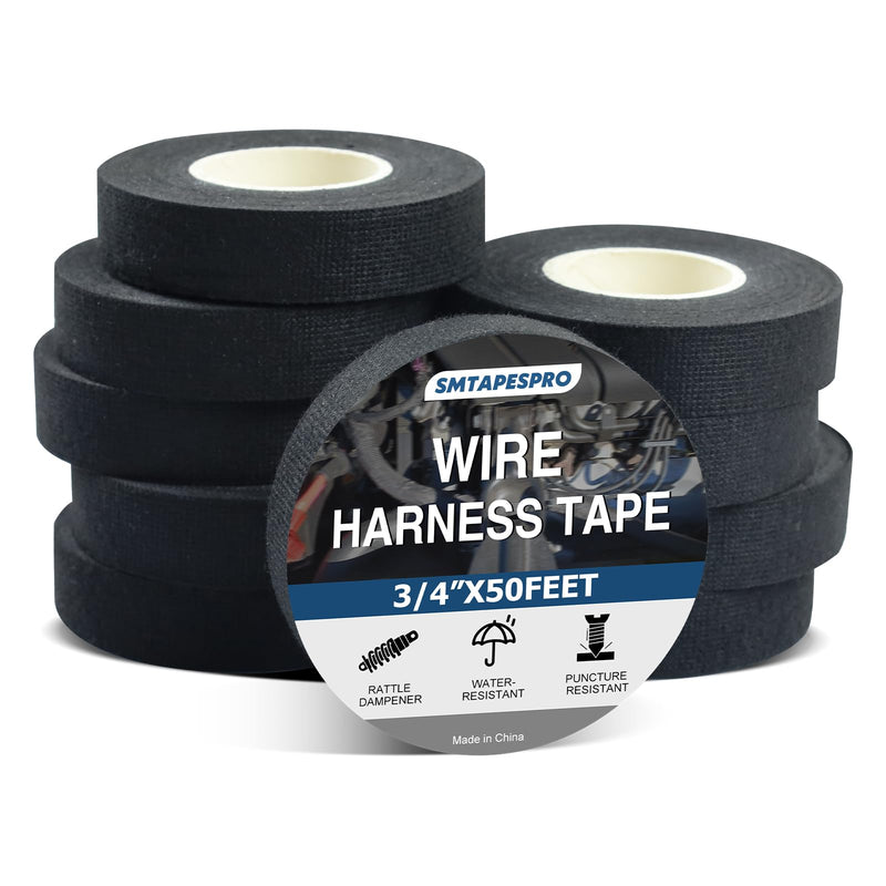 Wire Harness Tape,High Temp Self-Adhesive Felt Cloth Electric Tape for Engine Bay Wire Loom, Noise Reduction & Protection, 3/4 inch x 50 FT, 10 Rolls