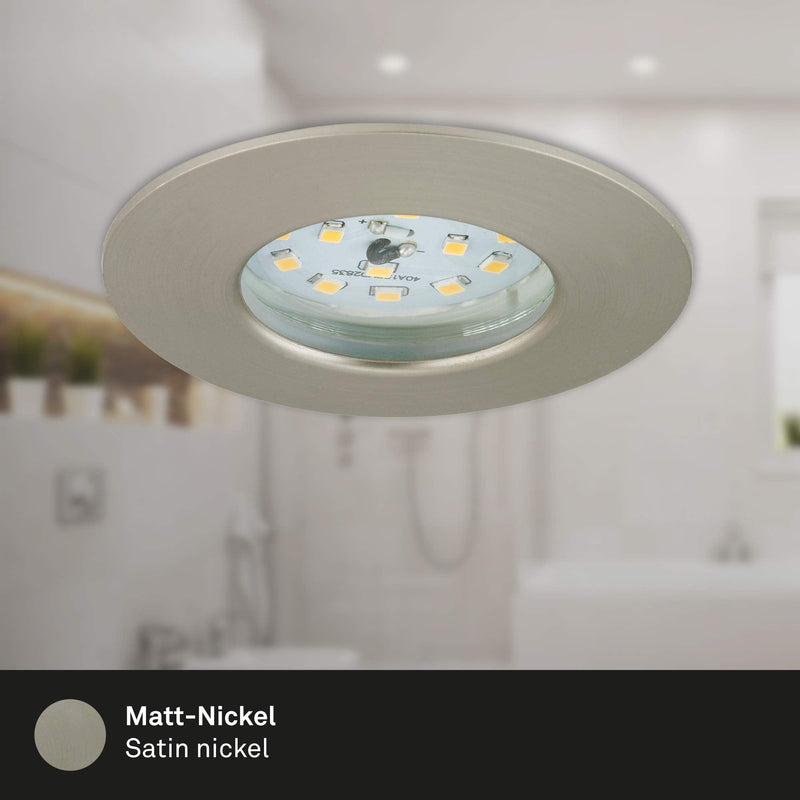 Briloner LED, Small mounting Depth, 230V, Set of 3, Ceiling Light, Downlight, Bathroom recessed lamp, Integrated, 5 W, Satin Nickel Matt-nickel