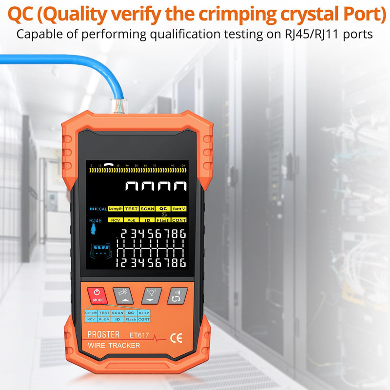 [Australia - AusPower] - Proster Network Cable Tester - PoE Cable Tester, NCV,Port Flashing, Ethernet Wire Tracer Test, Length Measurement,Multi-Function Trouble-Free Line Scan Mode 