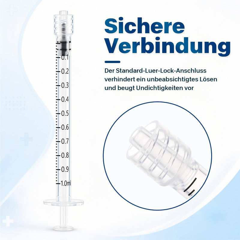 Pack of 100 1ml Syringes Needle-Free Plastic Syringe with Caps Individually Packed - for Refilling and Measuring Liquids, for Plant Watering, Animal Feeding, Adhesive Applicator