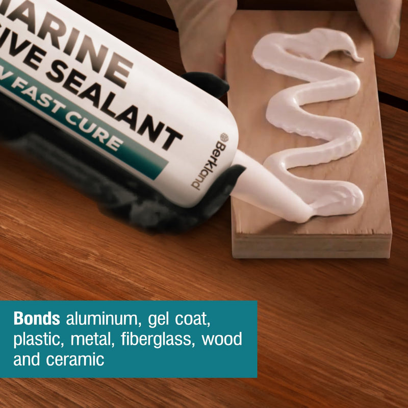 10oz Marine Adhesive Sealant 4000/4200 Fast Cure UV (White) - Semi-Permanent, Flexible Bonding and Sealing - UV Resistant, Above & Below Waterline - Compare to 06560 and 05260 FC M - by Berkland