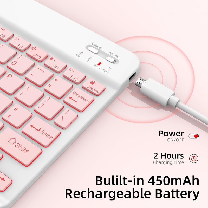 [Australia - AusPower] - XIWMIX Ultra-Slim Wireless Bluetooth Keyboard-7 Colors Backlit Universal Rechargeable Portable Keyboard for iPad Pro/Air/Mini/iPad 9.7/iPad 10.2/Samsung Tablet & Other iOS Android Windows Devices-Pink light pink backlit 