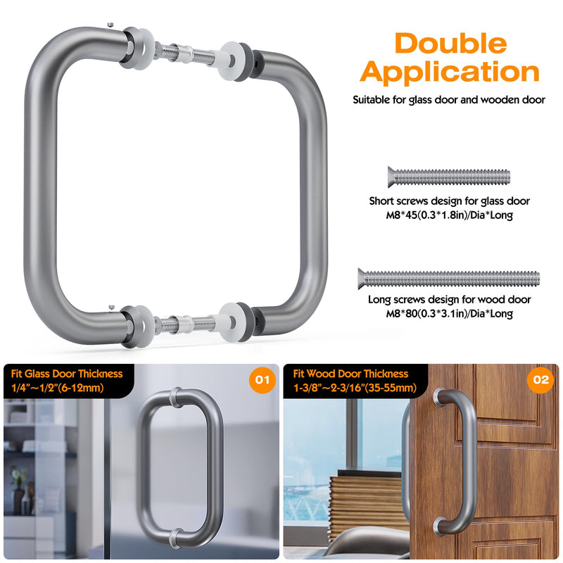 Ranbo Electroplating Grey 6" （CTC） Tubular Back-to-Back Shower Door Handle，Heavy-Duty 1.0mm Thick 304 Stainless Steel, for 1/4"- 1/2" Thick Glass and 1-3/8" - 2-1/6" Thick Wooden or Metal Doors 6 Inch