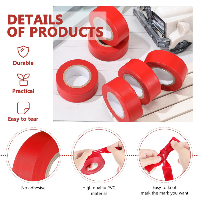 Chinco 6 Pieces Flourescent Flagging Tape Neon Ribbon Multipurpose Plastic Ribbon 30m x 6 Rolls Non Adhesive Tree Marking for Boundaries and Hazardous Areas Workplace(Fluorescent Red, 1 Inch)