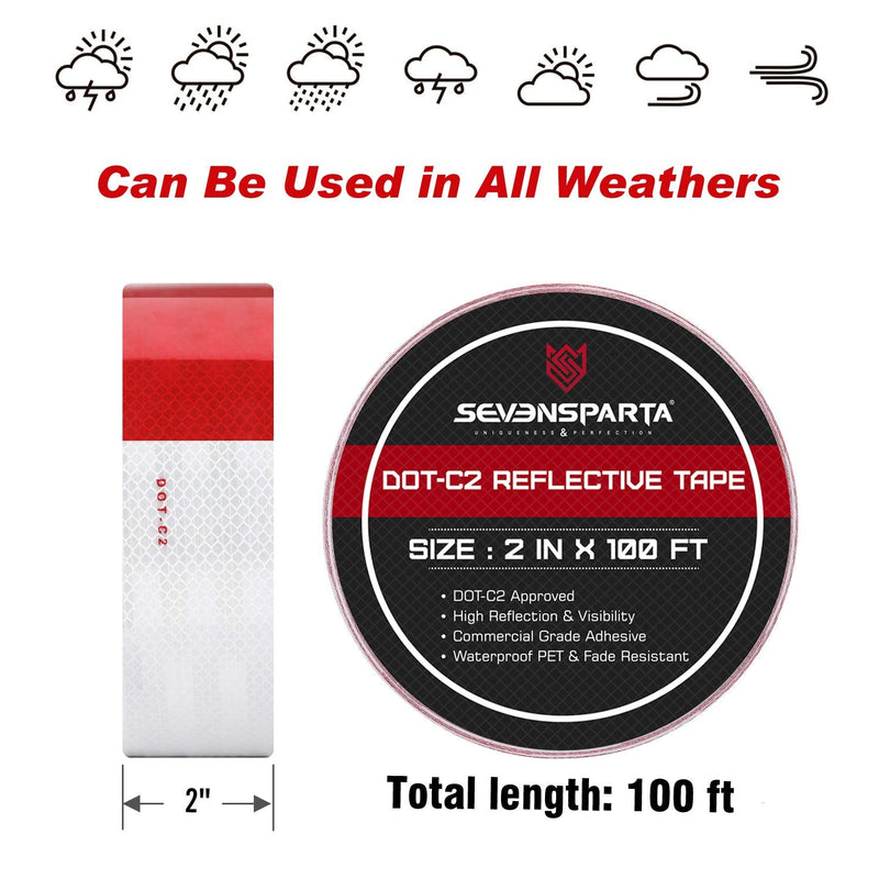 SEVEN SPARTA DOT-C2 Reflective Safety Tape 2 Inch x 200 Feet Red/White Conspicuity Tape for Vehicles, Trailers, Boats, Signs (200 FT) 200 FT Red and White