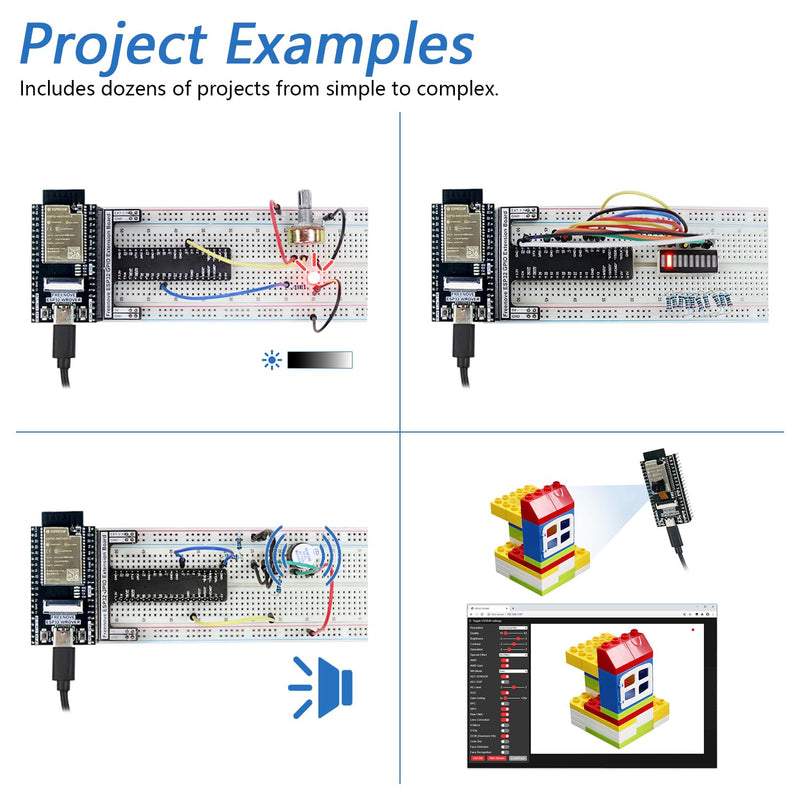 Freenove ESP32 Kit dev CAM Board Basic Starter Kit, Dual-Core 32-Bit 240 MHz Microcontroller, Onboard Camera WiFi+BT, 400 Pages Detailed Tutorial, Python C Code, 58 Projects, 141 Items With memory card slot and card