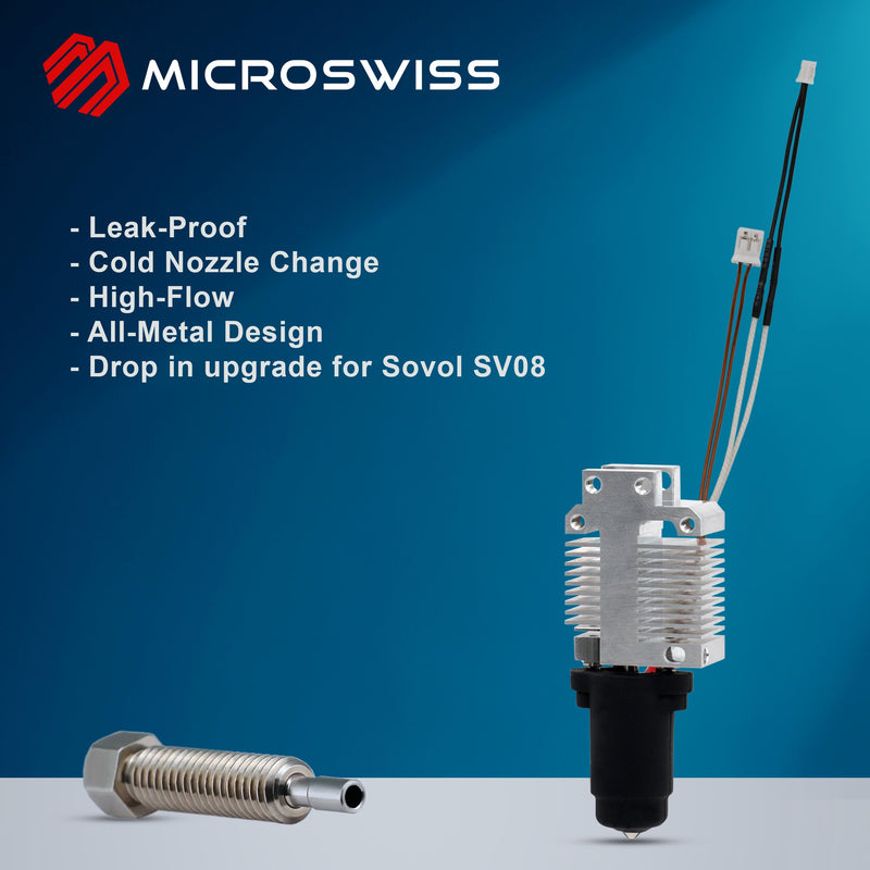 Microswiss FlowTech Hotend Upgrade for Sovol SV08 - Leakproof Nozzle - Cold Nozzle Change - High Flow - All Metal Design - Made in USA