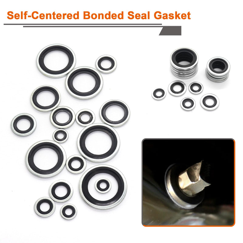 [Australia - AusPower] - Automotive Self-Centered Bonded Seal Gasket Assortment Kit Bonded Seal Oil Washer Assortment Kit, 10 Sizes 75 PCS Stainless Steel 