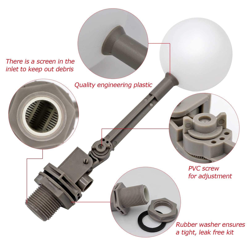 2 Pieces 1 Inch Water Float Valve with Adjustable Arm Automatic Fill Float Ball Valve for Livestock Water Tank Fountains