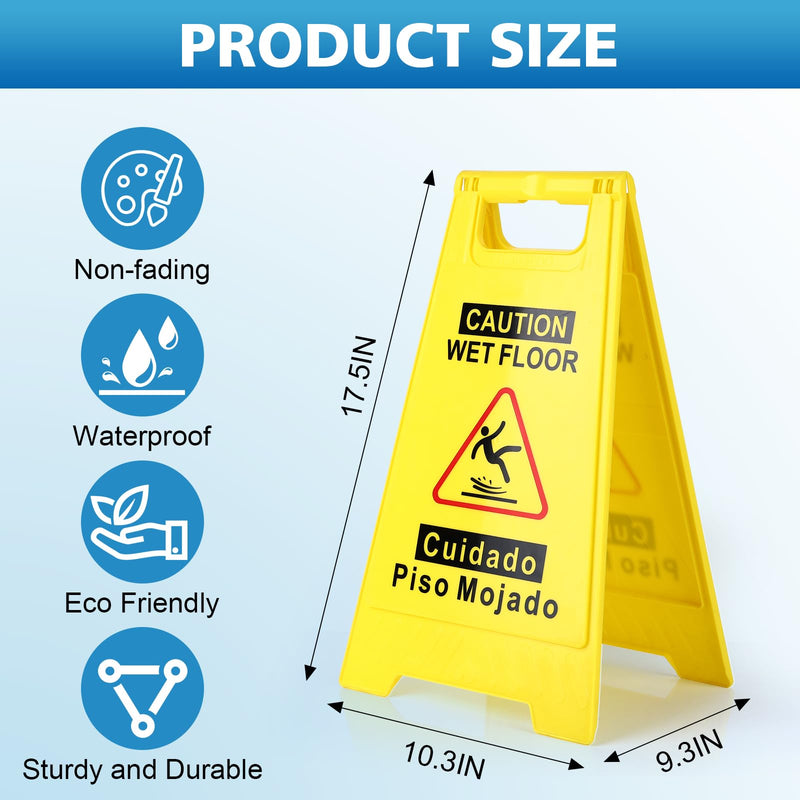 WOUSEDO 2-Pack Caution Wet Floor Sign,17.5" Height,Bright Yellow Double-Sided Folding A-Shaped Frame Design, Bilingual Caution Message 2PACK Yellow