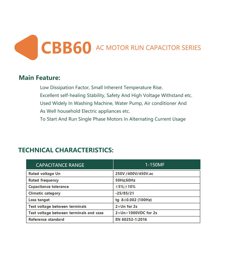 [Australia - AusPower] - CBB60 20uF Motor Start Run Capacitor MFD 250VAC 50/60hz Cylindrical（20uF 