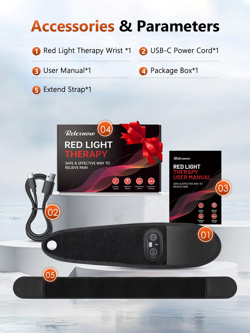 Red Light Therapy for Hands Wrist with Heat & Massage, FSA/HSA Eligible, 3000mAh Wireless Controller, Wearable Near Infrared & Red Light Wrist Wrap with 36 Beads for Faster Recovery & Hand Pain Relief