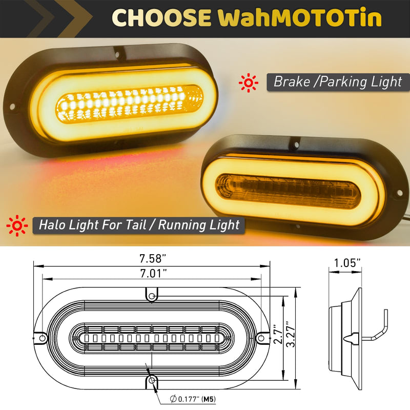 [Australia - AusPower] - 2Pcs 6" inch Clear Lens Oval Amber 52 LEDs Trailer Lights w/Flange Surface Mount Halo Parking Turn Signal Tail Indicator Marker Light【Patented】 Submersible IP67 for Boat/Truck/RV/Van,DC12V 