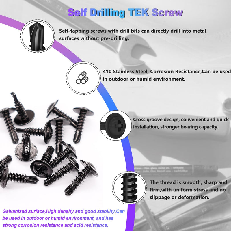 [Australia - AusPower] - mxuteuk #8 x 1/2'' to 1-1/4" Black Self Tapping Screws Modified Truss Head 410 Stainless Steel Self Tapping Screws for Metal(115PCS) 