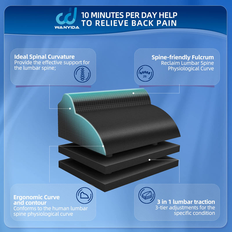 [Australia - AusPower] - WANYIDA Lumbar Orthotic Traction Roll Device, Lower Back Stretcher for Pain relief, Back Traction for Lumbar Decompression, 3 Height Adjustable Lumbar Stretcher, Chiropractic 