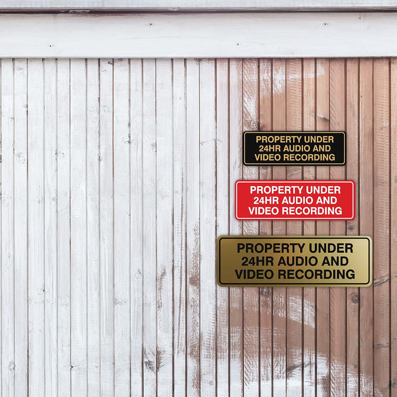 Standard Property Under 24hr Audio Video Recording Sign - Easy Installation | Durable Wall or Door Sign (Black) - Large (5 Pack) 3 x 9" - Large (5 Pack) Black