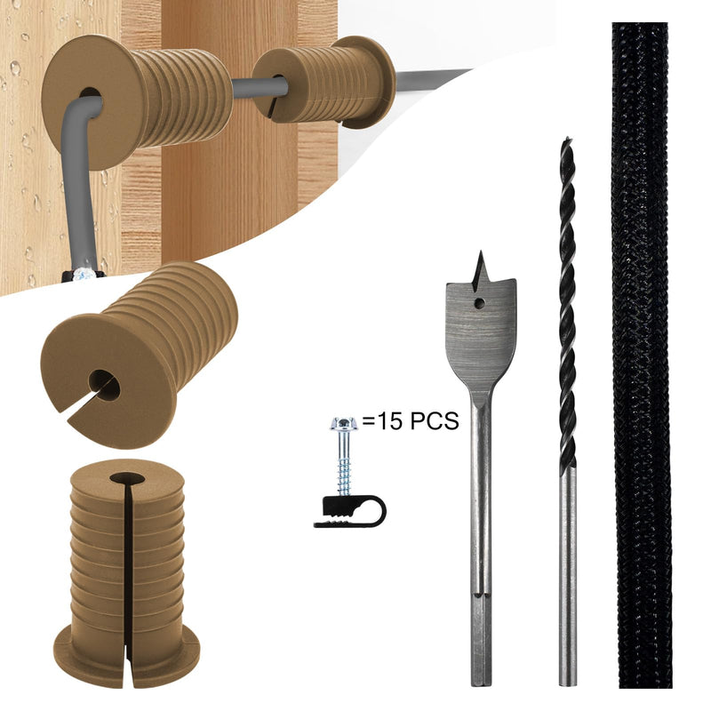 Starlink Cable Routing Kit,Starlink Cable Installation Kit,Starlink Mounting Accessories,2* Grommets, 1" Spade Drill Bit, 5/16" Drill Bit, 15 Wall Clamps,13" Cable Sleeve (Brown) Cable Installation Kit (Brown)