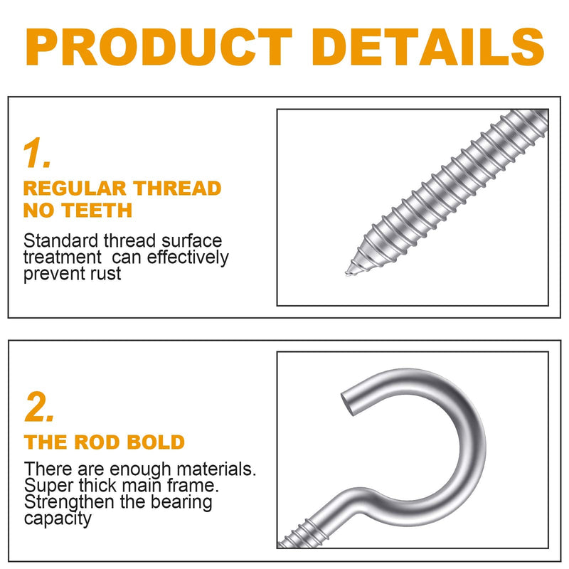 [Australia - AusPower] - 3.2 Inches 304 Stainless Steel Screw Eyes 6 Pack,Heavy Duty Screw in Hooks for Hammock Stand, Indoor Ceiling&Outdoor 