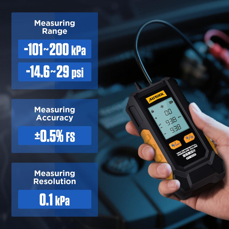 [Australia - AusPower] - AUTOOL Manometer Gas Pressure Tester, Digital Manometer HVAC, 6 Units Differential Dual Port Pressure Gauge -101 to 200Kpa, Data Zeroing with Backlight LCD Display PT503 