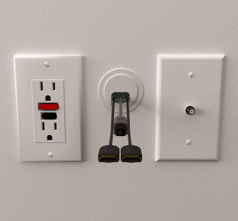 [Australia - AusPower] - 2PK White Patented: Only Cable, Wire, Cord Management Tool-Free Self-Securing/Locking Grommet and with Cap Slider, for Walls, Ceilings, Desks - Used for All Surfaces 3/8" to 1" Thick. Made in USA 2-Pack 
