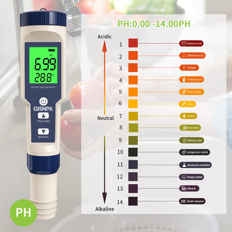 [Australia - AusPower] - 5-in-1 Salt Water Pool Tester, pH/TDS/EC/Salinity/Temp Meter, 0.01 Resolution High Accuracy Water Tester for Drinking Water, Hydroponics, Plants, Aquariums, Pool, Hot Tub Spas. 