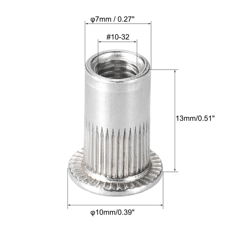 [Australia - AusPower] - uxcell #10-32 Rivet Nuts Aluminium Alloy Knurled Flat Head Threaded Insert Nut Silver 25pcs 