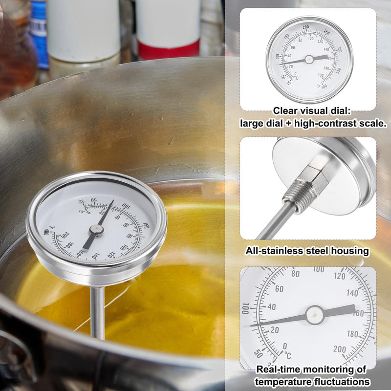 [Australia - AusPower] - MECCANIXITY Bimetal Thermometer with 2.75in Stainless Steel Stem & 2.28in Dial, 0-200°C Temperature Range, Shatterproof Glass Lens - Industrial Grade 1 