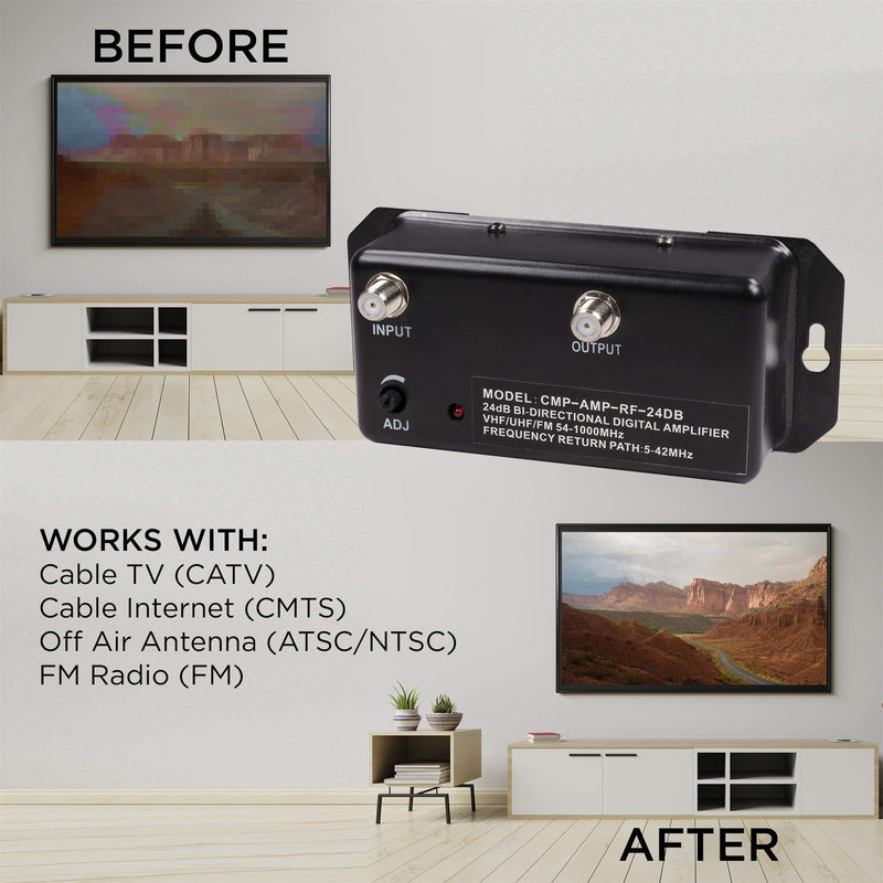 [Australia - AusPower] - THE CIMPLE CO 24db Distribution Amplifier | Digital TV Antenna Booster Signal Amplifier, Adjustable Boost/Gain, NTSC, ATSC, FM, UHF, VHF - 1000 MHz - Includes RG6 Coaxial Cable 
