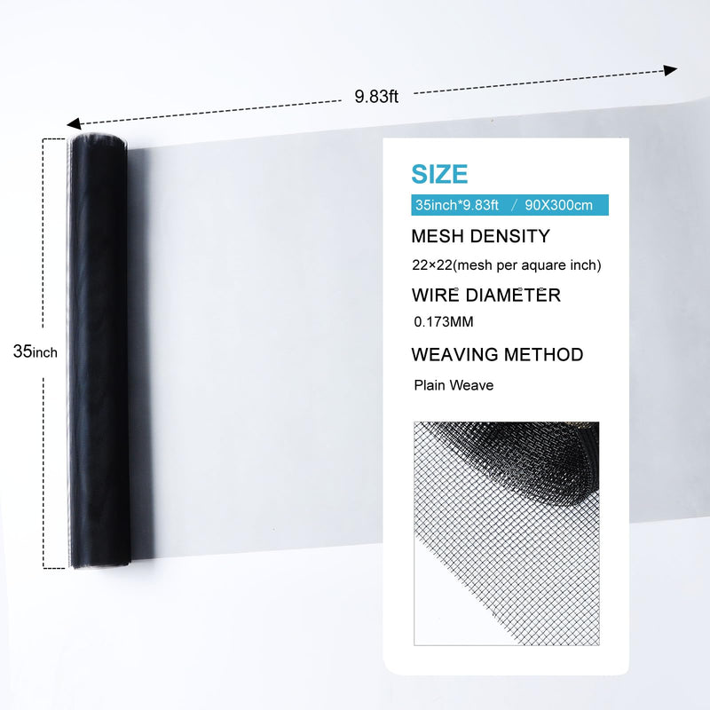 Black 304 Stainless Steel Mesh Screen 35"X118"(90X300cm), 1.5mm Hole Metal Net Sheet, Non-Corrosive and Non-Rusting Net Screen for Window, Door 1 Roll, Easy to Cut and Install (22 Mesh) Black 35"×118"(90×300cm)
