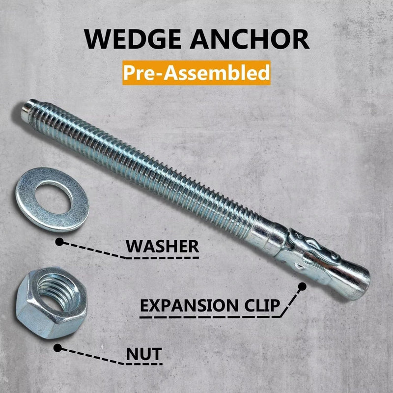 [Australia - AusPower] - 1/4'' x 1-3/4'' Wedge Anchor, 1/4 Inch Diameter for Concrete, 5 PCs Heavy Duty Zinc Plated Concrete Wall Anchor 1/4'' x 1-3/4'' 