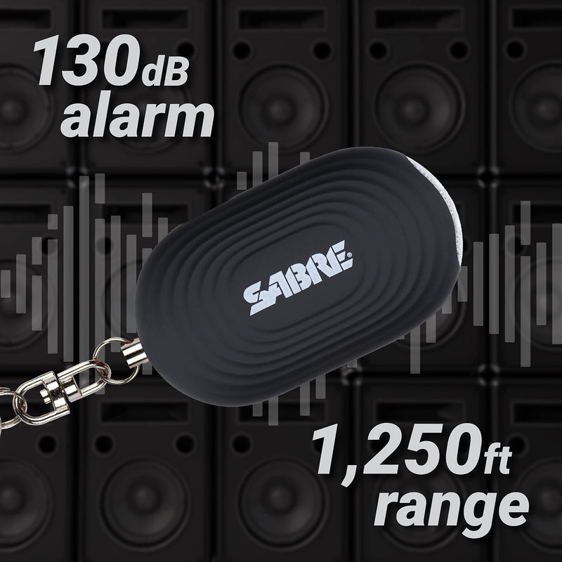 [Australia - AusPower] - SABRE 2-in-1 Personal Alarm with LED Light, 130dB Personal Safety Siren, Snap Hook for Instant Access, 1,250 Foot (381 Meters) Range, Compact Design for Easy Attachment to Purse, Bag, or Keys Black 