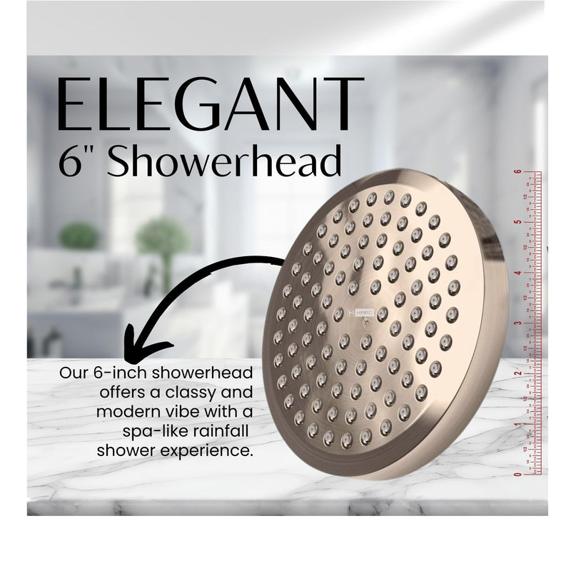 Shower Head - High Pressure Rain, 6-Inch Round, Luxury Nickel Finish, Universal Shower Head Replacement, Premium Quality Anti-Clogging Nozzles, Tool-Free Minute Installation (Brushed Nickel) Brushed Nickel