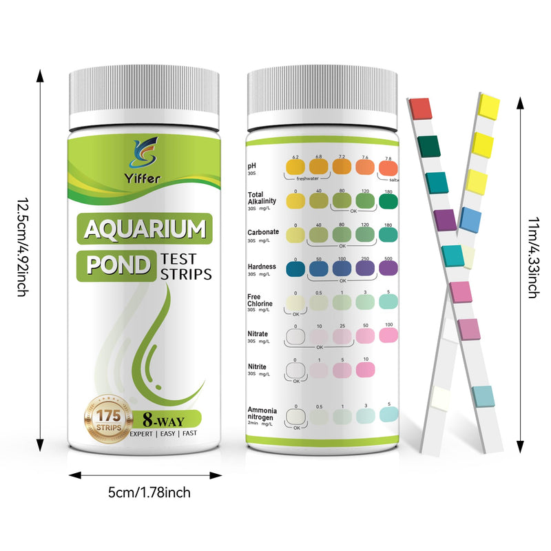 175-Count 8-Way Aquarium Test Strips with Ammonia-Accurate Test Ammonia,pH, Total Alkalinity, Carbonate, Hardness, Free Chlorine, Nitrate and Nitrite for Fish Tanks & Ponds