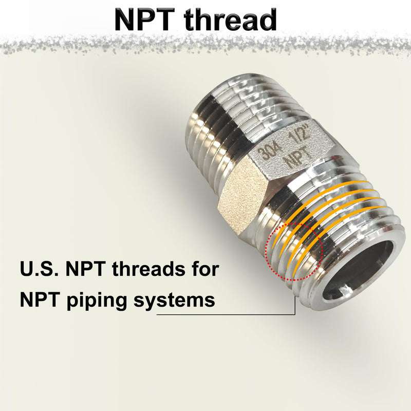 [Australia - AusPower] - 1" Male Hex Nipple Pipe Fittings, 304 Stainless Steel 1 inch NPT Threaded Pipe Adapter Fittings Equal Nipples Connectors, Male Straight Connector Pipe Fitting (1“, 2pcs) 1“, 2pcs 