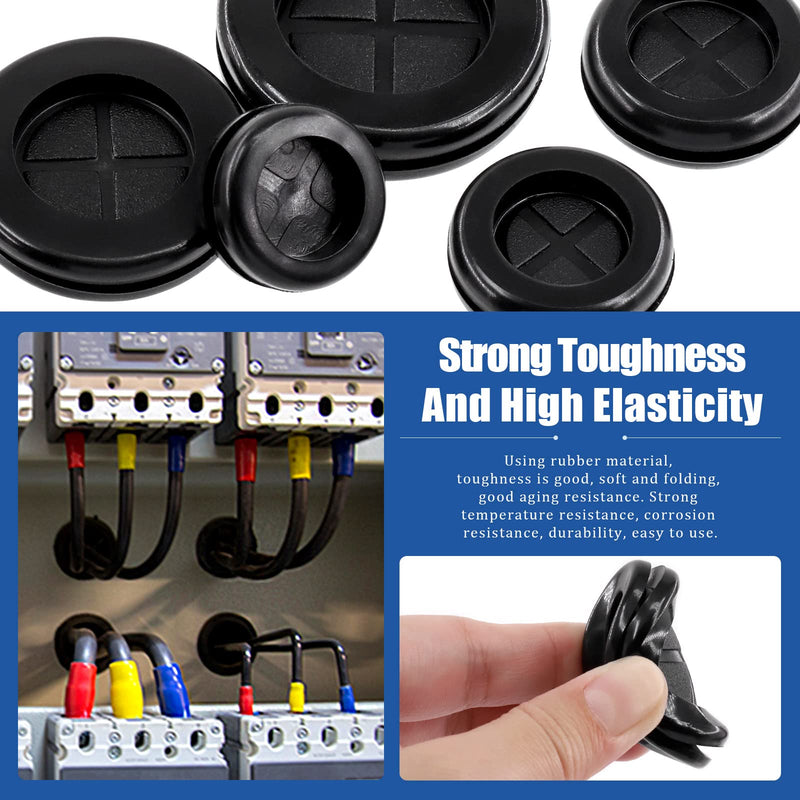 Glarks 291Pcs Rubber Grommets Set Including 110Pcs 5 Size One Sided Firewall Hole Plug & 60Pcs 5 Size Double Sided Rubber Grommets & 120Pcs 5 Size Hollow Rubber Gasket Assortment Kit & 1Pc Knife 290Pcs Single + Double Sided Rubber Grommet