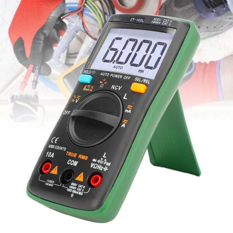 [Australia - AusPower] - ZT102L Digital Multimeter with NCV Function Compact Portable Inductance Capacitance Tester Inductor Meter Backlit Screen Display 