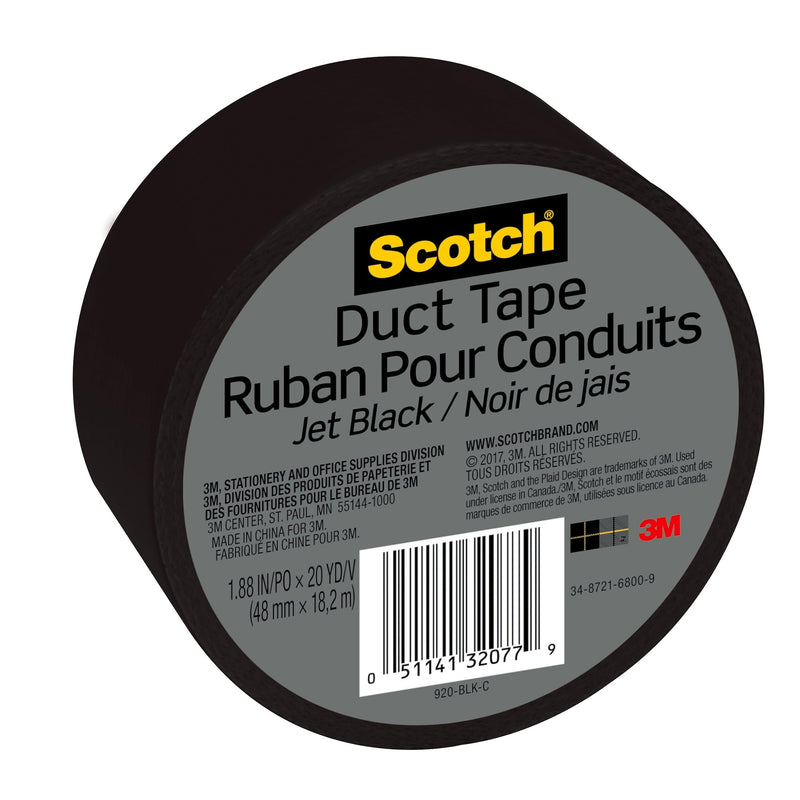 [Australia - AusPower] - Scotch Duct Tape, 1.88 in x 20 yd, Jet Black, 1 Roll (920-BLK-C) 20 yd x 1.88"(Pack of 1) 