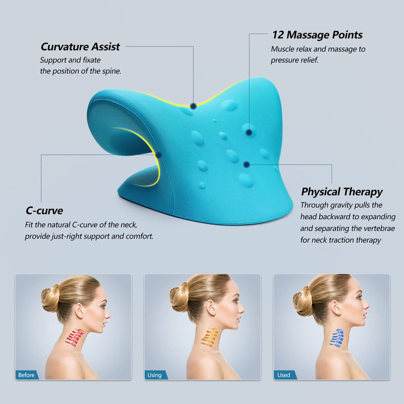 [Australia - AusPower] - Cozyhealth Neck Stretcher for Neck Pain Relief, Neck and Shoulder Relaxer Cervical Traction Device Pillow for TMJ Pain Relief and Muscle Relax, Cervical Spine Alignment Chiropractic Pillow (Blue) 