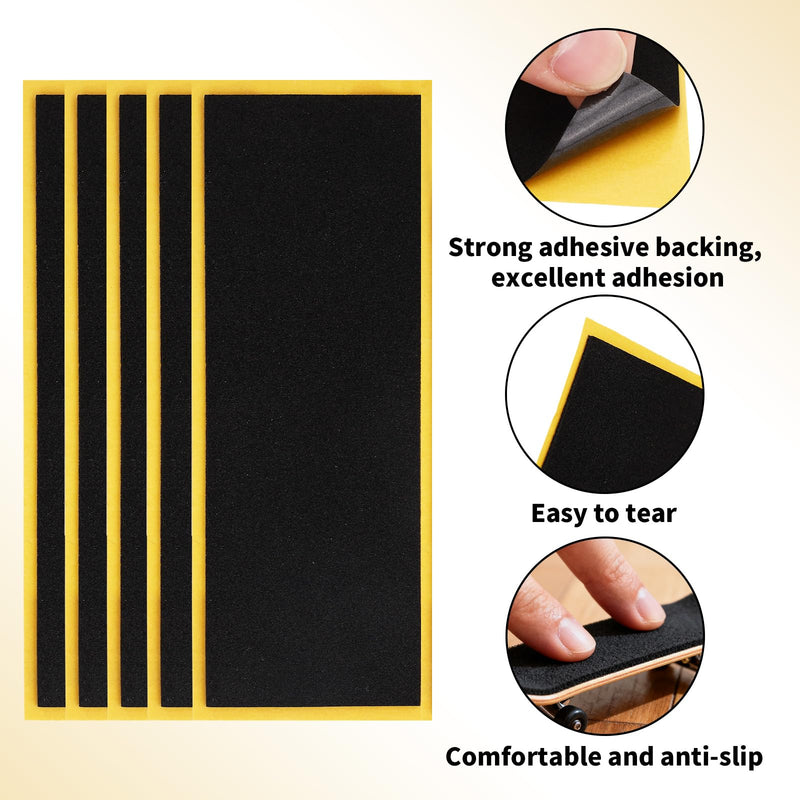 Penitue 30pcs PRO Fingerboard Grip Tape, 11x3.8cm/4.33x1.5in Foam Anti-Slip Sandpaper Skate Board Stickers with Strong Adhesive Backing for Finger Board Skateboard Games & Tricks (Black)